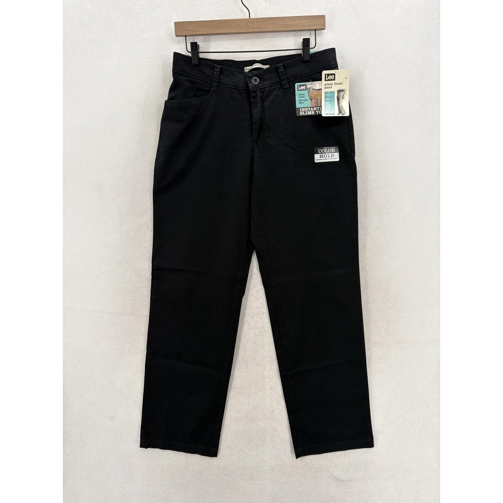 Lee Plain Front Relaxed Straight Leg Pants Womens 8 Black Stretch Tummy Control